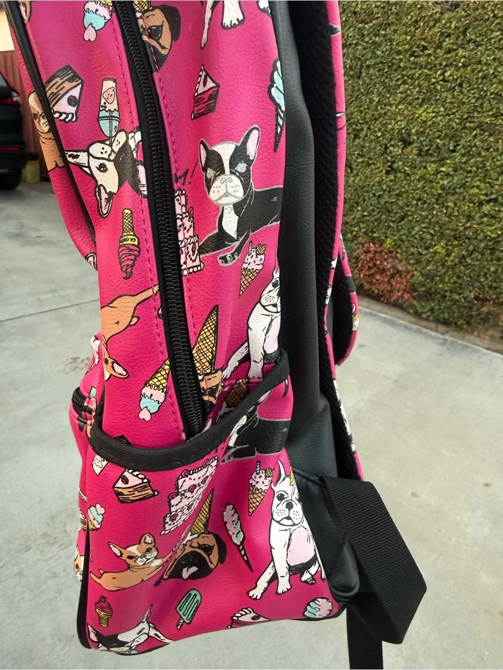Betsey Johnson Hot Pink Dessert Print Backpack with Gold Plaque